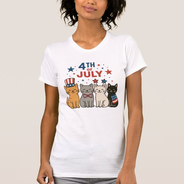 Den 4 juli: Cats T-Shirt - Patriotic Cats (Framsida)