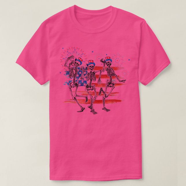Den 4 juli Dancing Skeleton Patriotic Ameri T Shirt (Design framsida)