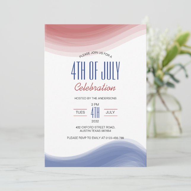Den 4 juli, Firande Red Blue Art Modern Inbjudningar (Stående Fram)