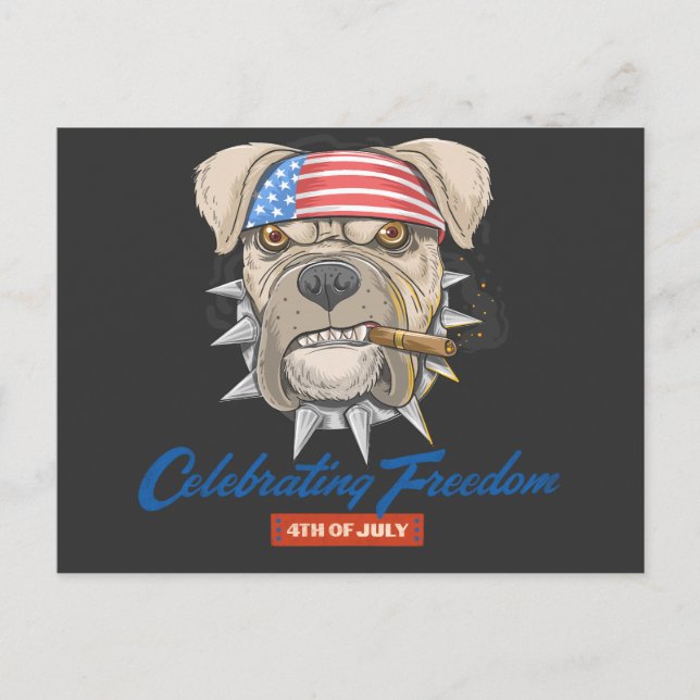 Den 4 juli firar amerikanska bulldog vykort (Framsida)