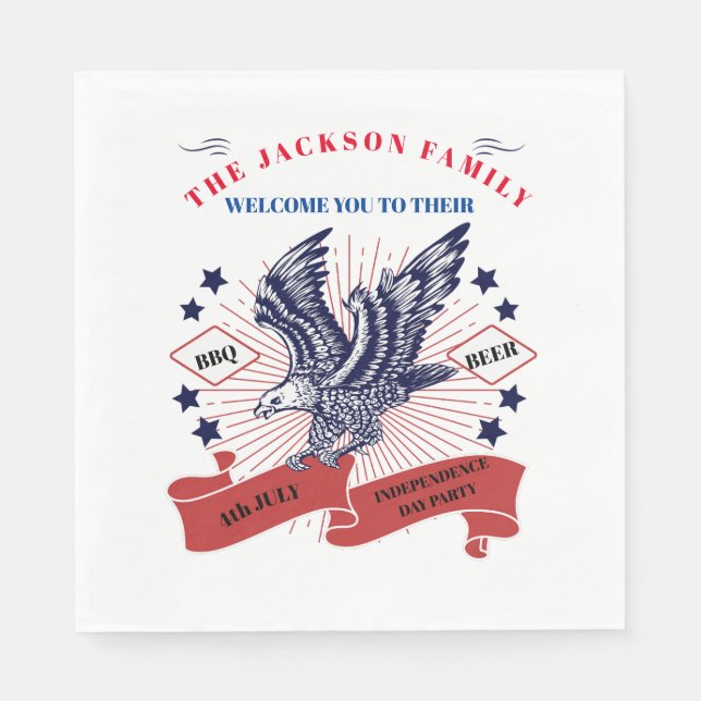 Den 4 juli Independence day. Redigerbar text Pappersservett (Framsidan)