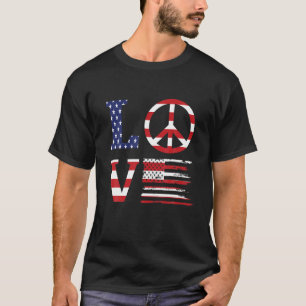 Den 4 juli Kärlek amerikanska Flagga Pea T Shirt