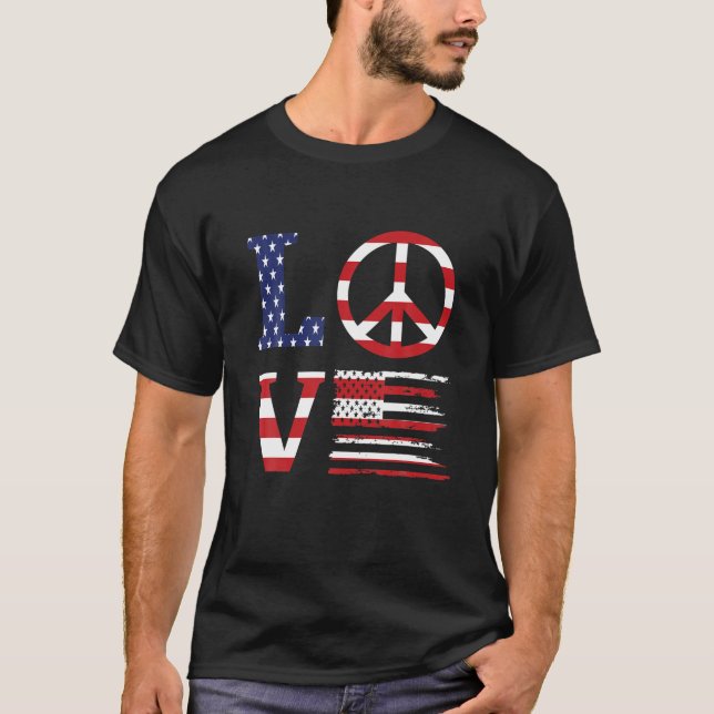Den 4 juli Kärlek amerikanska Flagga Pea T Shirt (Framsida)