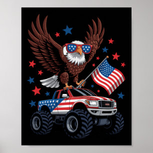 Den 4 juli Örn om USA flagga P i Monster Lastbil P Poster
