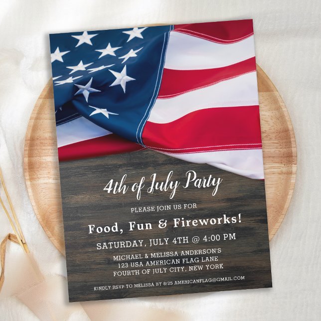 Den 4 juli Party Amerikanska Flagga Patriotic Inbjudan Vykort (Skapare uppladdad)