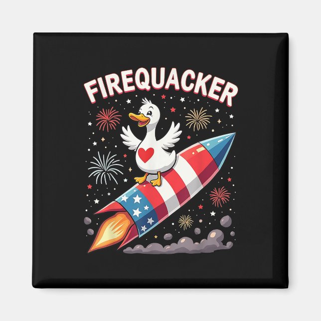 Den 4 juli patriotisk firacker Anka Goose Magnet (Framsidan)