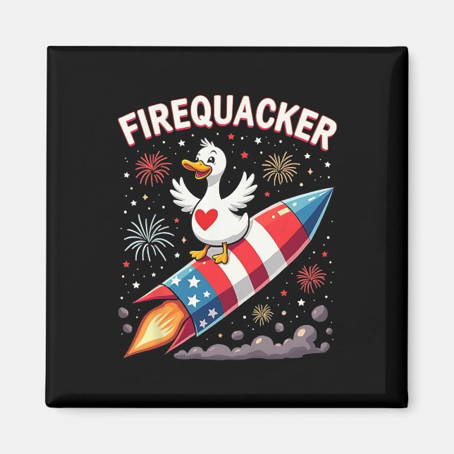Den 4 juli patriotisk firacker Anka Goose Magnet (Framsidan)