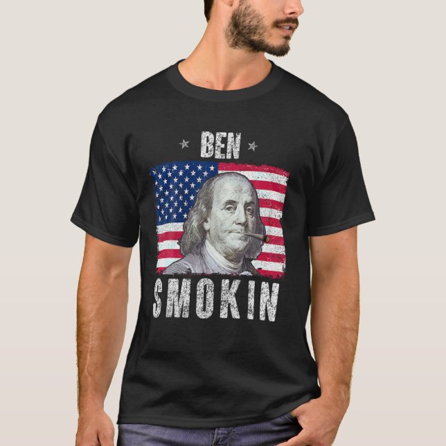 Den 4 juli röker Shirt Ben ogräs USA Patri T Shirt (Framsida)