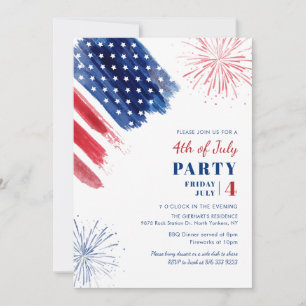 Den 4 juli Rött vitt blått patriotiska Party Inbjudningar