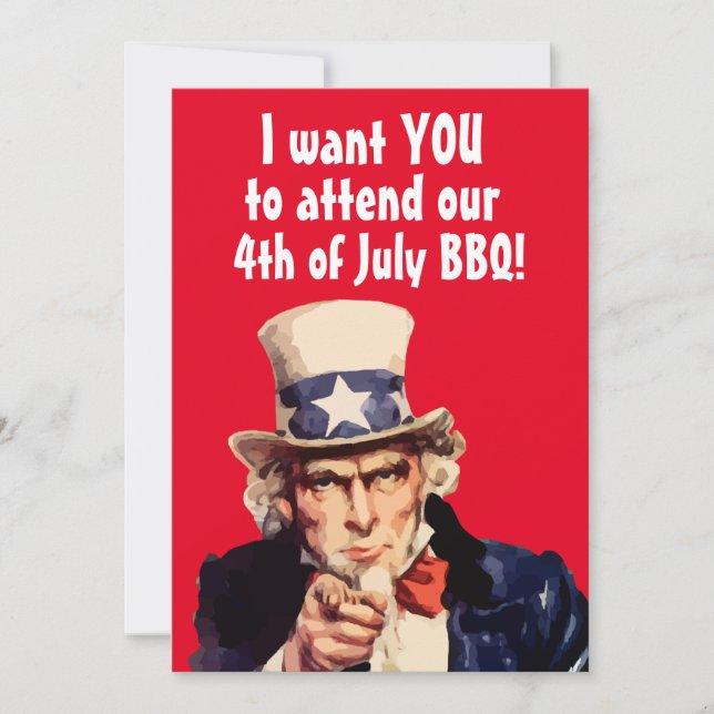 DEN 4 JULI UNCLE SAMMA BQ PARTY ANPASSNINGSBAR-inb Inbjudningar (Framsida)