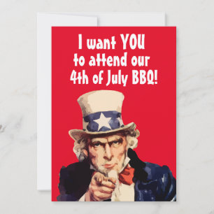 DEN 4 JULI UNCLE SAMMA BQ PARTY ANPASSNINGSBAR-inb Inbjudningar