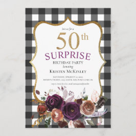 Den 50:e Buffalo Play Lila Blommigt Glitter födels Inbjudningar