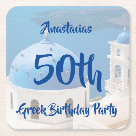 Den 50:e grekiska Födelsedagsfestens personlig Underlägg Papper Kvadrat