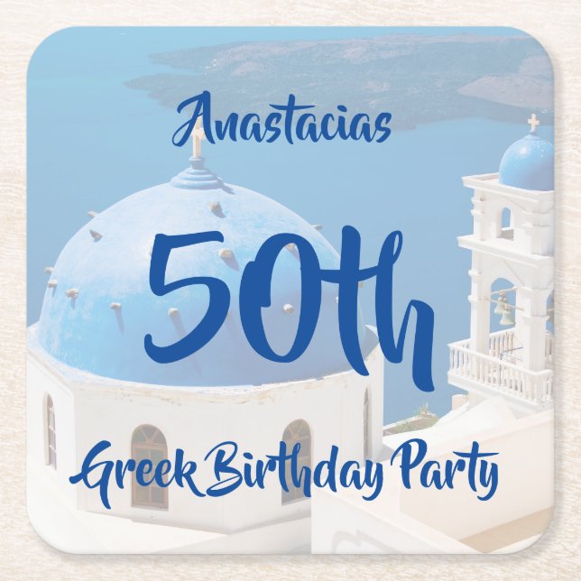Den 50:e grekiska Födelsedagsfestens personlig Underlägg Papper Kvadrat (Framsidan)