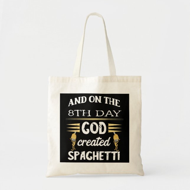 Den 8:e dagen Skapat Gud Spaghetti Tygkasse (Framsidan)