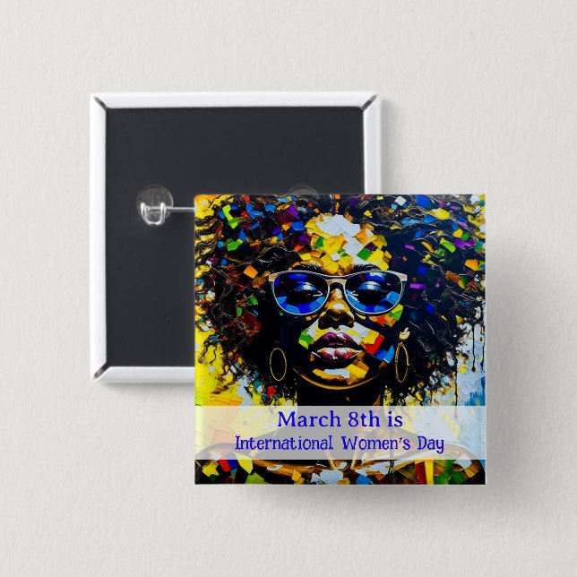 Den 8 mars är kvinnodagen i Internationell Knapp (Framsida & baksida)