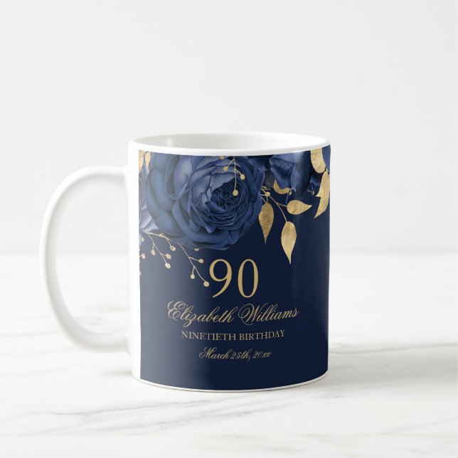 Den 90:e födelsedagen Guld Blommigt Ro Kaffemugg (Vänster)