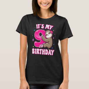 Den 9:e födelsedagen nio Rosa Sloth Girl Theme Kid T Shirt
