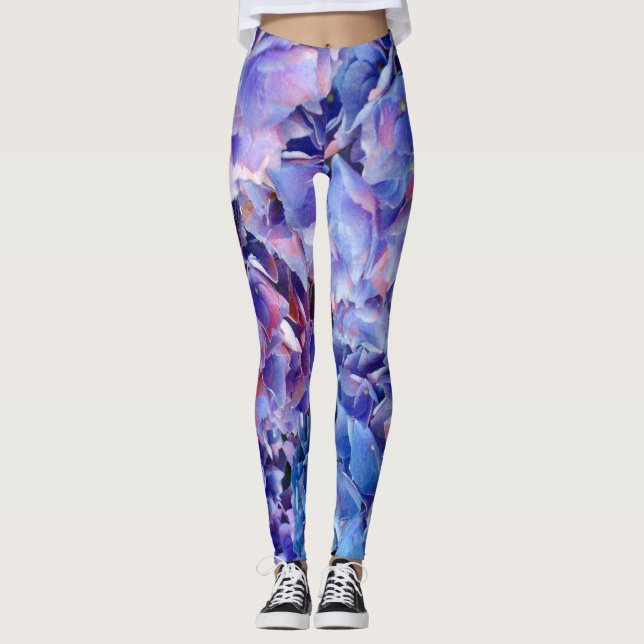 Den abstrakt vanlig hortensia blommar rinnande leggings (Framsida)