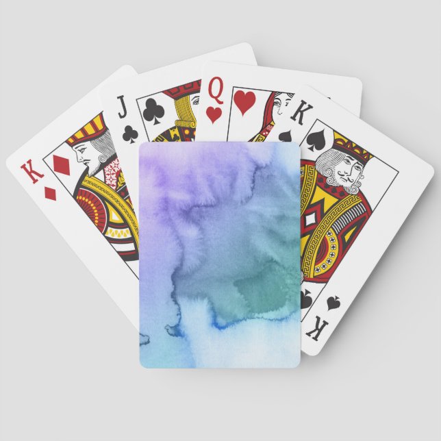 Den abstrakt vattenfärgen räcker målad bakgrund 6 spel kort (Baksidan)