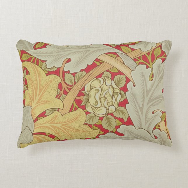 Den Acanthuslöv och vilden steg på en crimson Prydnadskudde (Framsidan)