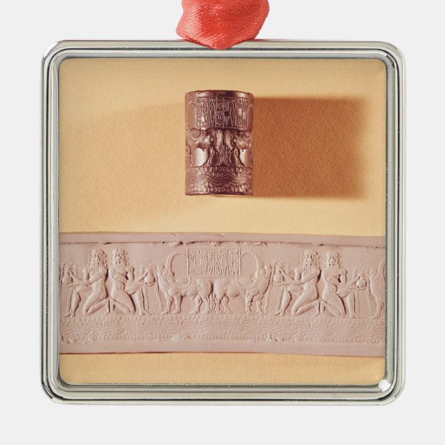 Den Akkadian cylindern förseglar och intrycket Julgransprydnad Metall (Framsidan)