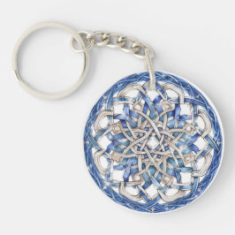 Den akryliska nyckelkedjan Blue och Silver Mandala