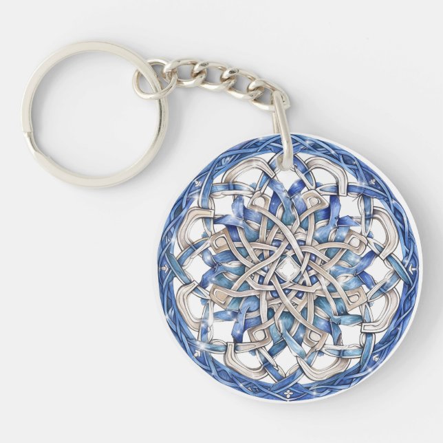 Den akryliska nyckelkedjan Blue och Silver Mandala (Framsidan)