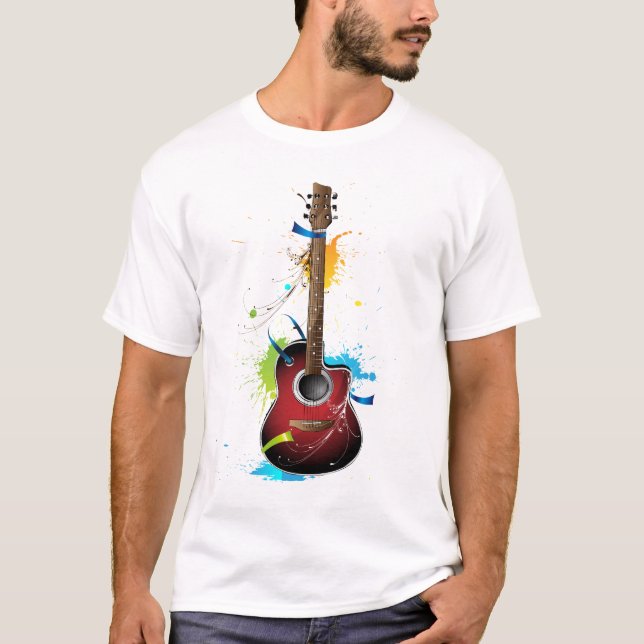 Den akustiska gitarren med målar splatters tröja (Framsida)