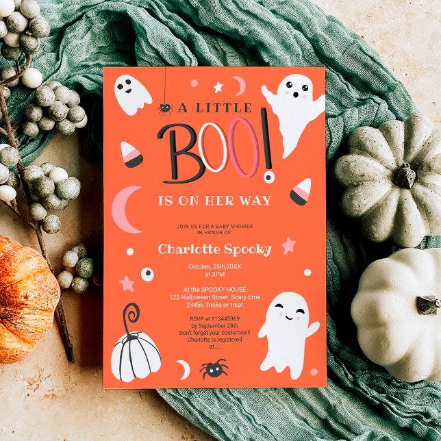 Den akuta orangen är inte att skämma ut Halloween- Inbjudningar (Cute orange not spooky Halloween boo baby shower Invitation)