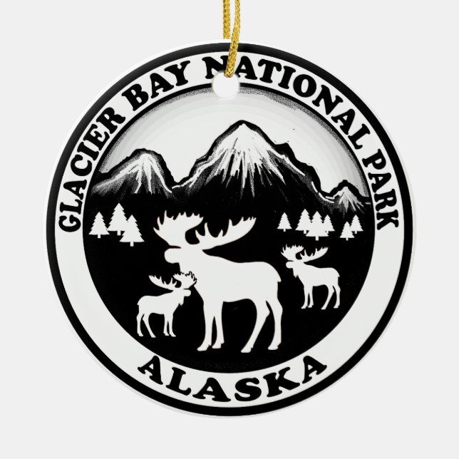 Den Alaska för glaciärfjärdnationalparken älgen Julgransprydnad Keramik (Framsidan)