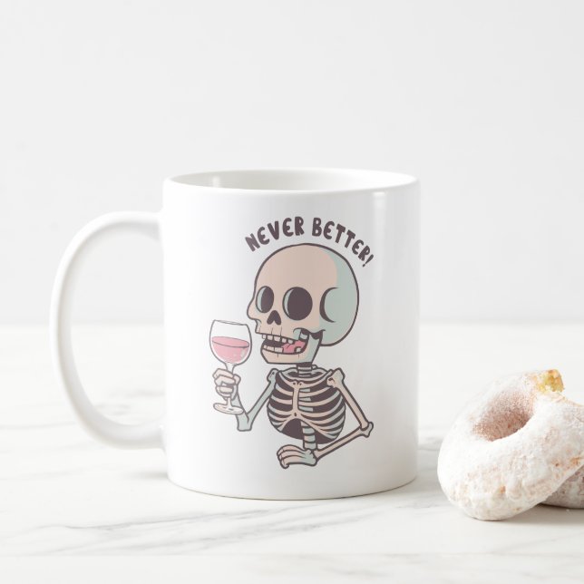Den "ALDRIG BÄTTRE" Sarksatiska Skelettmuggen Kaffemugg (Med munk)