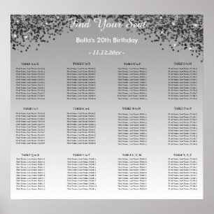 Den alfabetiska sittningsplanen för Black Glitter Poster