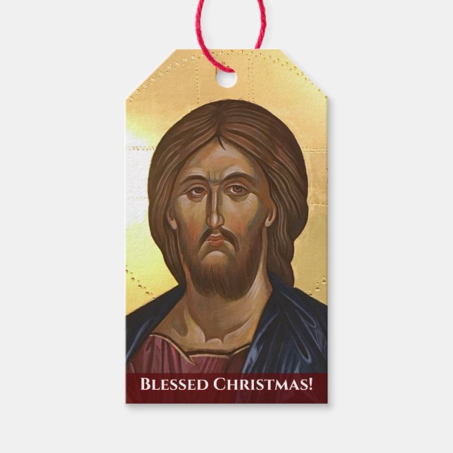 Den Allsmäktige Kristus - östortodox ikon  Presentetikett (Framsidan)