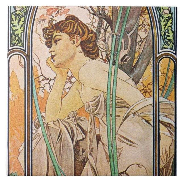 Den Alphons Mucha aftonreverien belägger med tegel Kakelplatta (Framsidan)