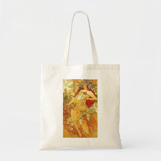 Den Alphonse Mucha hösttotot hänger lös Tygkasse (Framsidan)