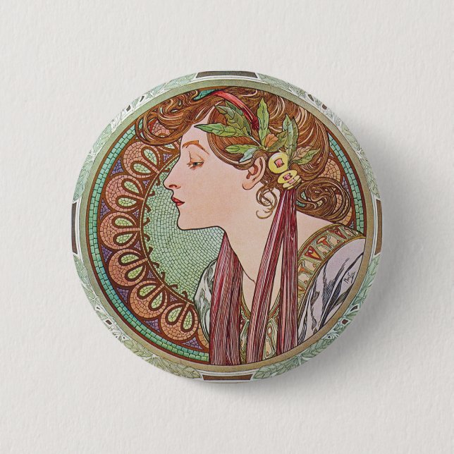 Den Alphonse Mucha lagrarart nouveau knäppas Knapp (Framsida)