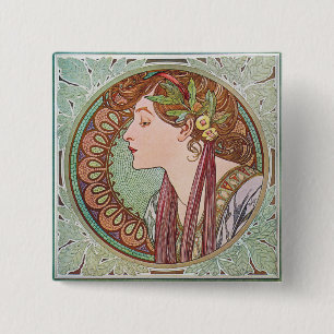 Den Alphonse Mucha lagrarart nouveau kvadrerar Knapp