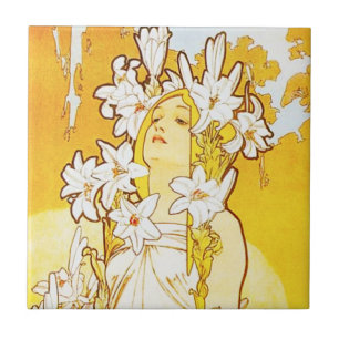 Den Alphonse Mucha liljan belägger med tegel Kakelplatta