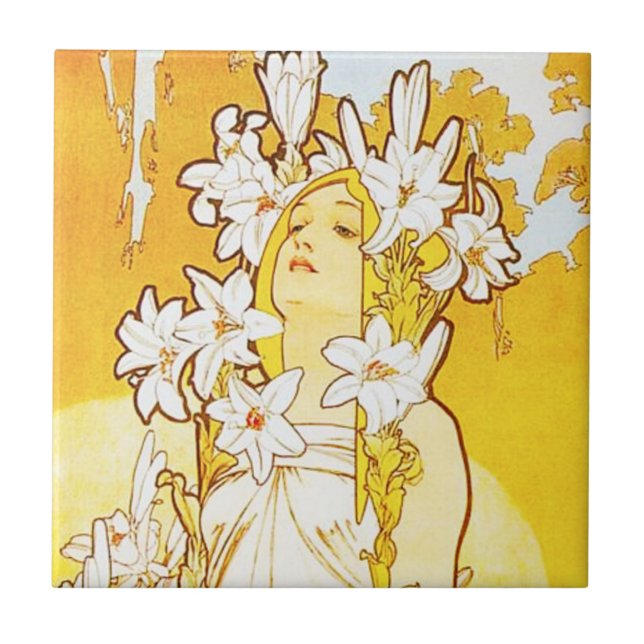 Den Alphonse Mucha liljan belägger med tegel Kakelplatta (Framsidan)