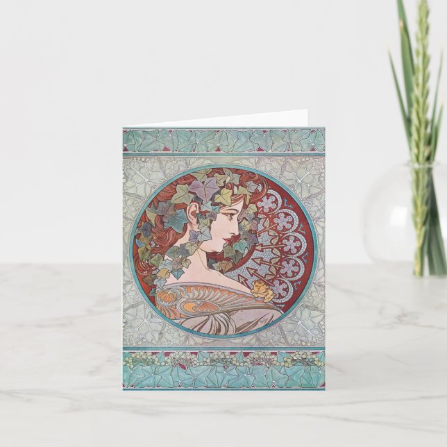 Den Alphonse Mucha murgrönaart nouveau noterar Kort (Framsida)