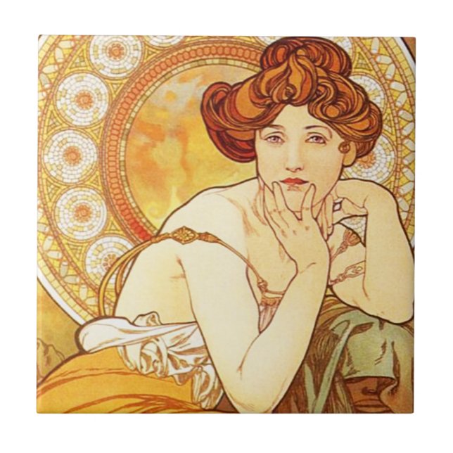 Den Alphonse Mucha topazen belägger med tegel Kakelplatta (Framsidan)
