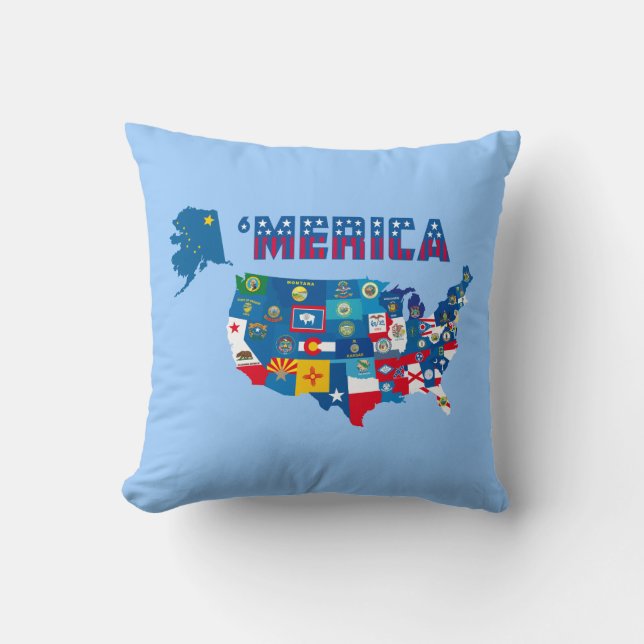 Den Amerika kartan & påstår flaggor kudder Kudde (Framsida)