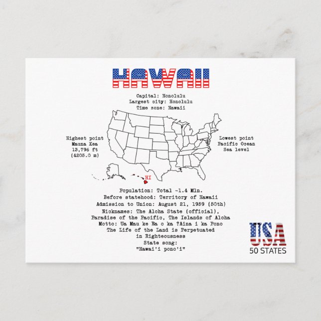Den amerikanska delstaten Hawaii på karta och anvä Helg Vykort (Framsida)
