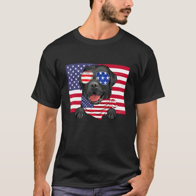 Den amerikanska Flagga 4:e juli, Svarta Labrador P T Shirt (Framsida)