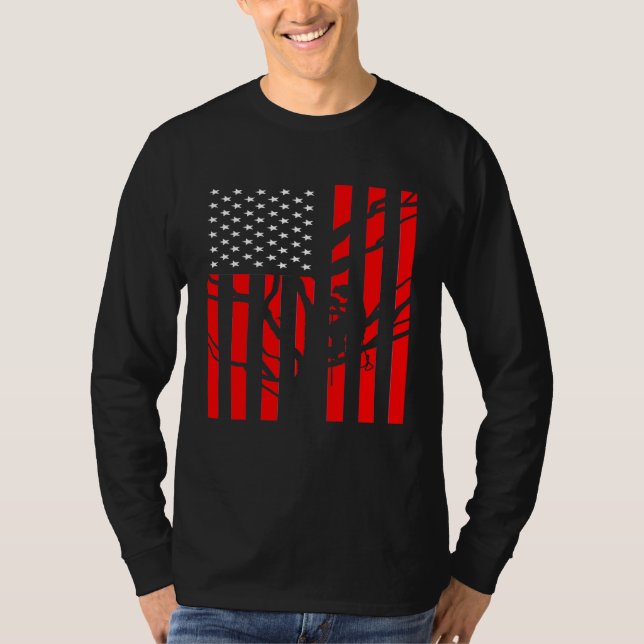 Den amerikanska Flagga-arboristiska För manar Cool T Shirt (Framsida)