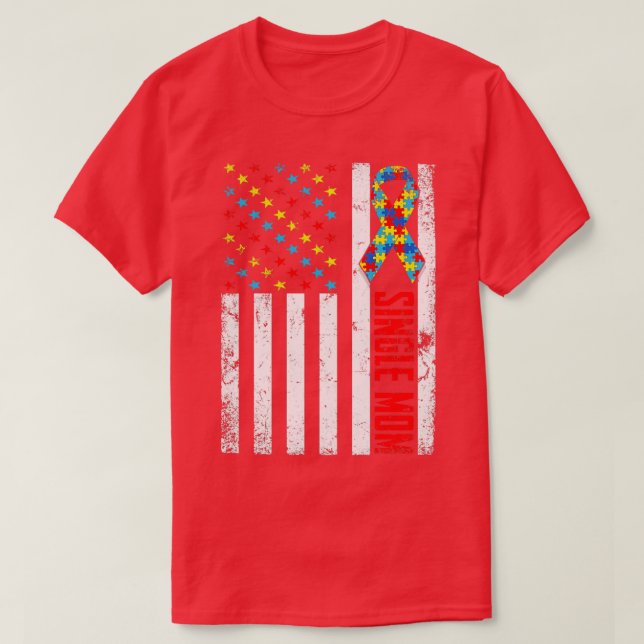 Den amerikanska Flagga Autism Awarene i Mamma T Shirt (Design framsida)