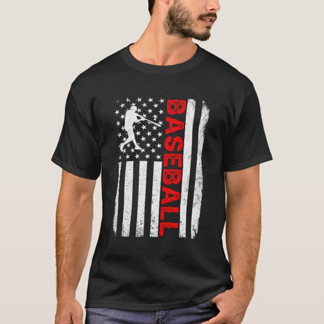 Den amerikanska Flagga Baseball Patriotic 4:e av T Shirt (Framsida)