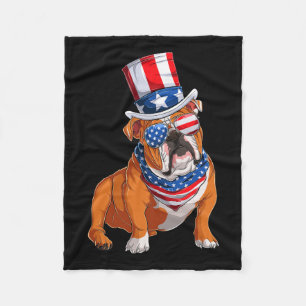 Den amerikanska Flagga Bulldog 4:e juli Fleecefilt