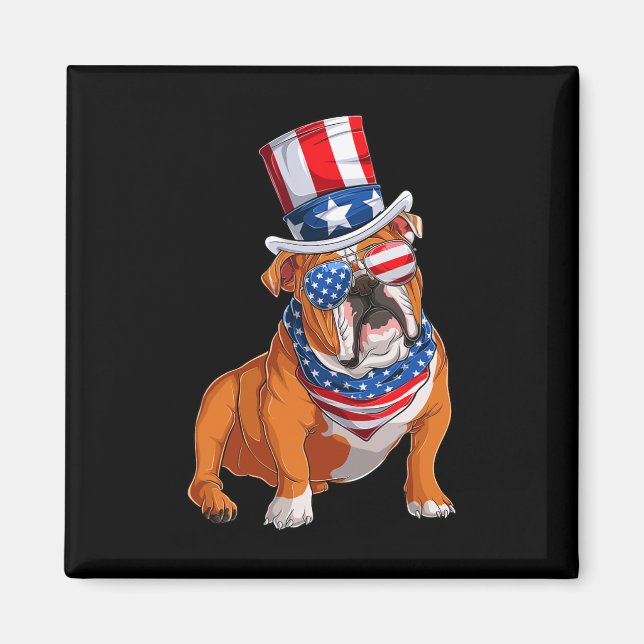 Den amerikanska Flagga Bulldog 4:e juli Magnet (Framsidan)